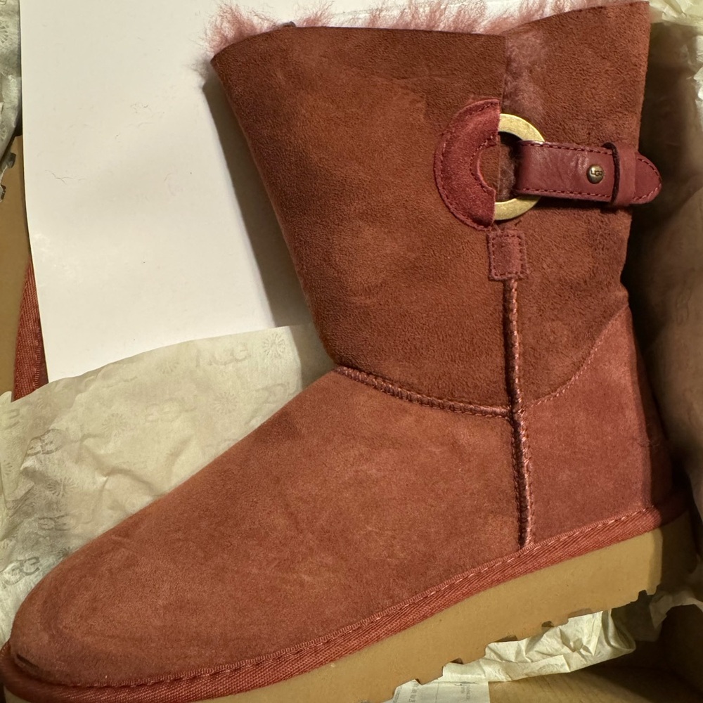 UGG Maroon Shearling Buckle Boots
